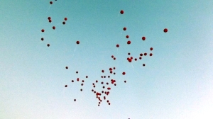 Balloons in flight above Diamond Bar Center